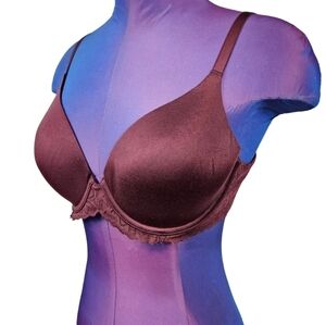 Aerie Real Sunnie Full Coverage‎ Blossom Lace Trim Bra Maroon Size 34D Women's